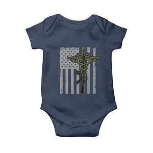 Combat Medic Soldier Baby Onesie Caduceus Vintage American Flag TS11 Navy Print Your Wear