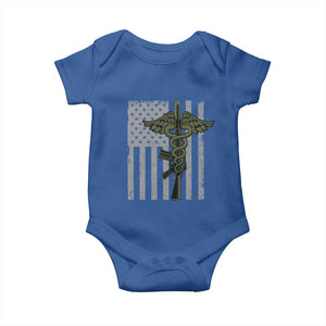 Combat Medic Soldier Baby Onesie Caduceus Vintage American Flag TS11 Royal Blue Print Your Wear