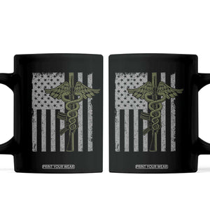 Combat Medic Soldier Coffee Mug Caduceus Vintage American Flag TS11 Black Print Your Wear