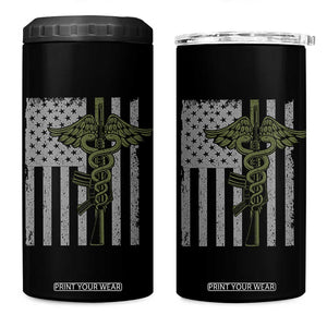 Combat Medic Soldier 4 in 1 Can Cooler Tumbler Caduceus Vintage American Flag TS11 One Size: 16 oz Black Print Your Wear