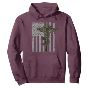 Combat Medic Soldier Hoodie Caduceus Vintage American Flag TS11 Maroon Print Your Wear