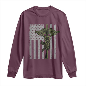 Combat Medic Soldier Long Sleeve Shirt Caduceus Vintage American Flag TS11 Maroon Print Your Wear