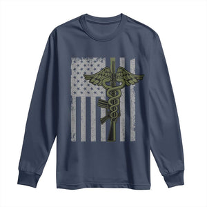 Combat Medic Soldier Long Sleeve Shirt Caduceus Vintage American Flag TS11 Navy Print Your Wear