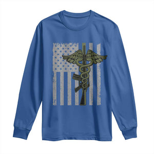 Combat Medic Soldier Long Sleeve Shirt Caduceus Vintage American Flag TS11 Royal Blue Print Your Wear