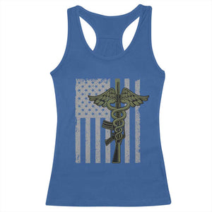 Combat Medic Soldier Racerback Tank Top Caduceus Vintage American Flag TS11 Royal Blue Print Your Wear