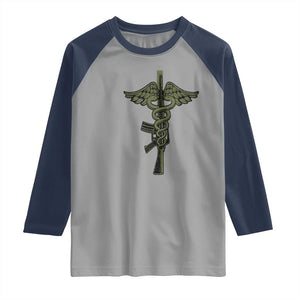 Combat Medic Soldier Raglan Shirt Caduceus Vintage American Flag TS11 Sport Gray Navy Print Your Wear