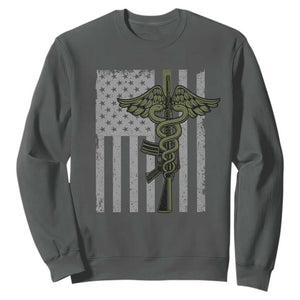 Combat Medic Soldier Sweatshirt Caduceus Vintage American Flag TS11 Dark Heather Print Your Wear