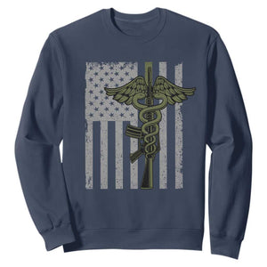 Combat Medic Soldier Sweatshirt Caduceus Vintage American Flag TS11 Navy Print Your Wear
