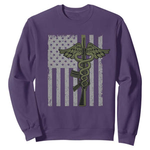 Combat Medic Soldier Sweatshirt Caduceus Vintage American Flag TS11 Purple Print Your Wear
