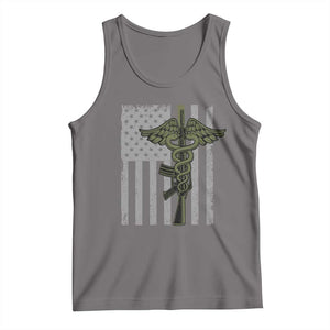 Combat Medic Soldier Tank Top Caduceus Vintage American Flag TS11 Deep Heather Print Your Wear