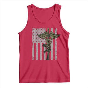 Combat Medic Soldier Tank Top Caduceus Vintage American Flag TS11 Red Print Your Wear
