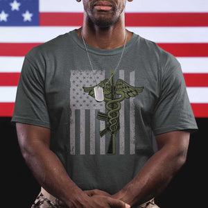 Combat Medic Soldier T Shirt Caduceus Vintage American Flag TS11 Dark Heather Print Your Wear