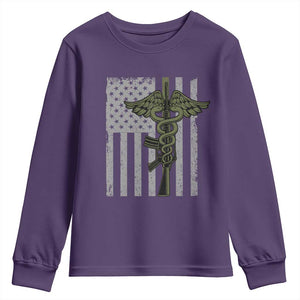 Combat Medic Soldier Youth Sweatshirt Caduceus Vintage American Flag TS11 Purple Print Your Wear