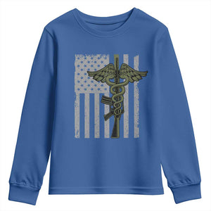 Combat Medic Soldier Youth Sweatshirt Caduceus Vintage American Flag TS11 Royal Blue Print Your Wear