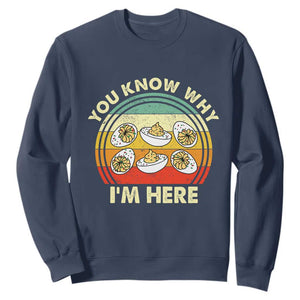 Funny Thanksgiving Deviled Eggs Sweatshirt You Know Why I Am Here Easter Day TS11 Navy Print Your Wear