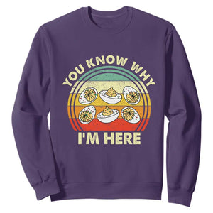 Funny Thanksgiving Deviled Eggs Sweatshirt You Know Why I Am Here Easter Day TS11 Purple Print Your Wear