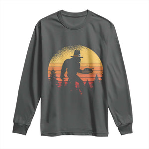 Bigfoot Pilgrim Turkey Pumpkin Thanksgiving Day Long Sleeve Shirt TS11 Dark Heather Print Your Wear
