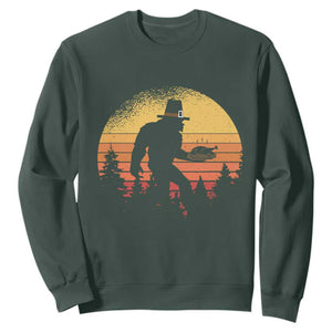 Bigfoot Pilgrim Turkey Pumpkin Thanksgiving Day Sweatshirt TS11 Dark Forest Green Print Your Wear