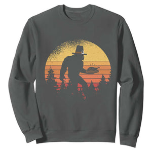 Bigfoot Pilgrim Turkey Pumpkin Thanksgiving Day Sweatshirt TS11 Dark Heather Print Your Wear