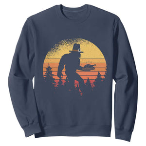 Bigfoot Pilgrim Turkey Pumpkin Thanksgiving Day Sweatshirt TS11 Navy Print Your Wear