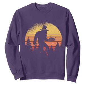 Bigfoot Pilgrim Turkey Pumpkin Thanksgiving Day Sweatshirt TS11 Purple Print Your Wear