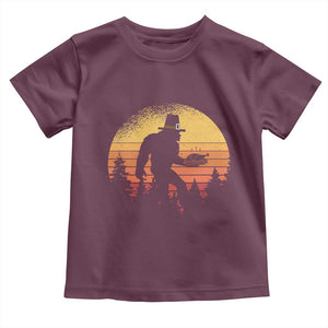Bigfoot Pilgrim Turkey Pumpkin Thanksgiving Day Toddler T Shirt TS11 Maroon Print Your Wear