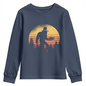 Bigfoot Pilgrim Turkey Pumpkin Thanksgiving Day Youth Sweatshirt TS11 Navy Print Your Wear