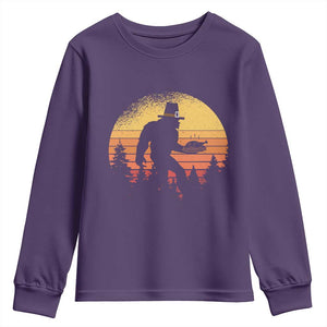 Bigfoot Pilgrim Turkey Pumpkin Thanksgiving Day Youth Sweatshirt TS11 Purple Print Your Wear