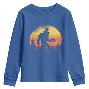 Bigfoot Pilgrim Turkey Pumpkin Thanksgiving Day Youth Sweatshirt TS11 Royal Blue Print Your Wear