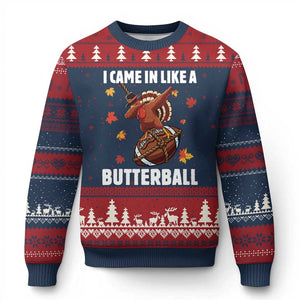 Funny I Came In Like A Butterball Ugly Christmas Sweater Thanksgiving Dabbing Turkey TS11 Navy Red Print Your Wear