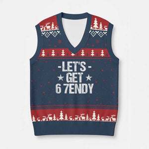 Lets Get Sendy 67 Six Seven Meme Alpha Slang V-Neck Knit Sweater Vest TS11 Navy Red Print Your Wear