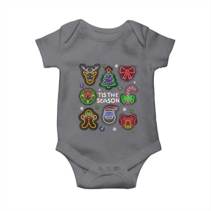 Funny Christmas Baby Onesie Tis The Season Neon Lights Santa Gingerbread TS11 Charcoal Print Your Wear