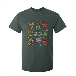 Funny Christmas T Shirt For Kid Tis The Season Neon Lights Santa Gingerbread TS11 Dark Forest Green Print Your Wear