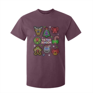 Funny Christmas T Shirt For Kid Tis The Season Neon Lights Santa Gingerbread TS11 Maroon Print Your Wear