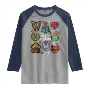 Funny Christmas Raglan Shirt Tis The Season Neon Lights Santa Gingerbread TS11 Sport Gray Navy Print Your Wear