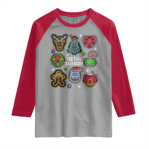 Funny Christmas Raglan Shirt Tis The Season Neon Lights Santa Gingerbread TS11 Sport Gray Red Print Your Wear