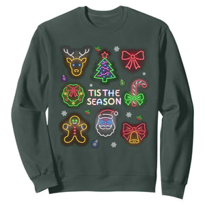 Funny Christmas Sweatshirt Tis The Season Neon Lights Santa Gingerbread TS11 Dark Forest Green Print Your Wear