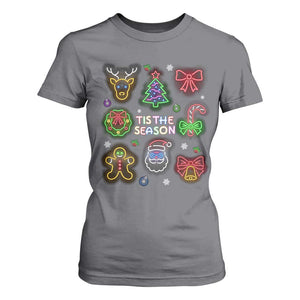 Funny Christmas T Shirt For Women Tis The Season Neon Lights Santa Gingerbread TS11 Charcoal Print Your Wear