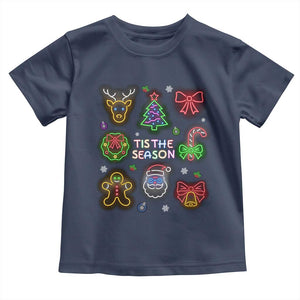 Funny Christmas Toddler T Shirt Tis The Season Neon Lights Santa Gingerbread TS11 Navy Print Your Wear