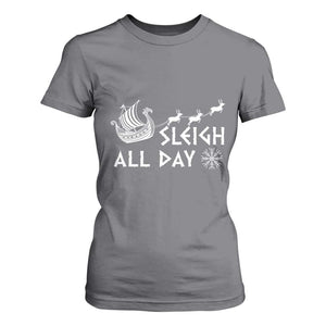 Christmas Viking T Shirt For Women Sleigh All Day Reindeers Longships TS11 Charcoal Print Your Wear
