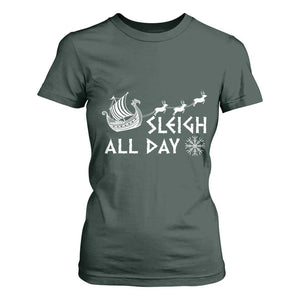 Christmas Viking T Shirt For Women Sleigh All Day Reindeers Longships TS11 Dark Forest Green Print Your Wear