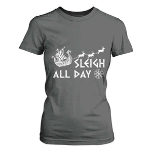 Christmas Viking T Shirt For Women Sleigh All Day Reindeers Longships TS11 Dark Heather Print Your Wear