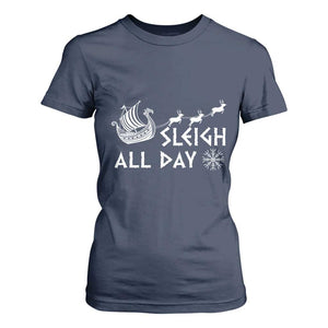 Christmas Viking T Shirt For Women Sleigh All Day Reindeers Longships TS11 Navy Print Your Wear