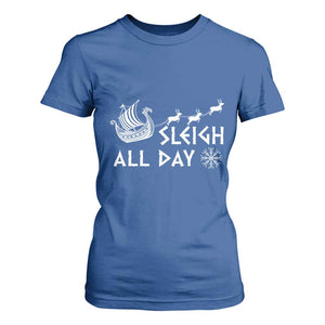 Christmas Viking T Shirt For Women Sleigh All Day Reindeers Longships TS11 Royal Blue Print Your Wear