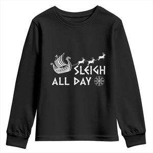 Christmas Viking Youth Sweatshirt Sleigh All Day Reindeers Longships TS11 Black Print Your Wear