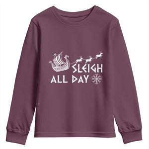 Christmas Viking Youth Sweatshirt Sleigh All Day Reindeers Longships TS11 Maroon Print Your Wear