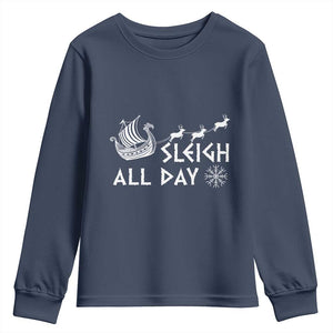 Christmas Viking Youth Sweatshirt Sleigh All Day Reindeers Longships TS11 Navy Print Your Wear