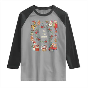 Retro Vintage Christmas Raglan Shirt Tis The Season Santa Hat Xmas Wrealth TS11 Sport Gray Black Print Your Wear