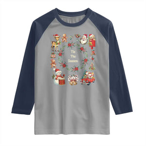 Retro Vintage Christmas Raglan Shirt Tis The Season Santa Hat Xmas Wrealth TS11 Sport Gray Navy Print Your Wear