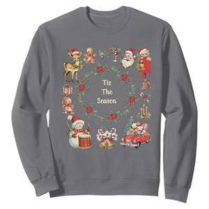 Retro Vintage Christmas Sweatshirt Tis The Season Santa Hat Xmas Wrealth TS11 Charcoal Print Your Wear